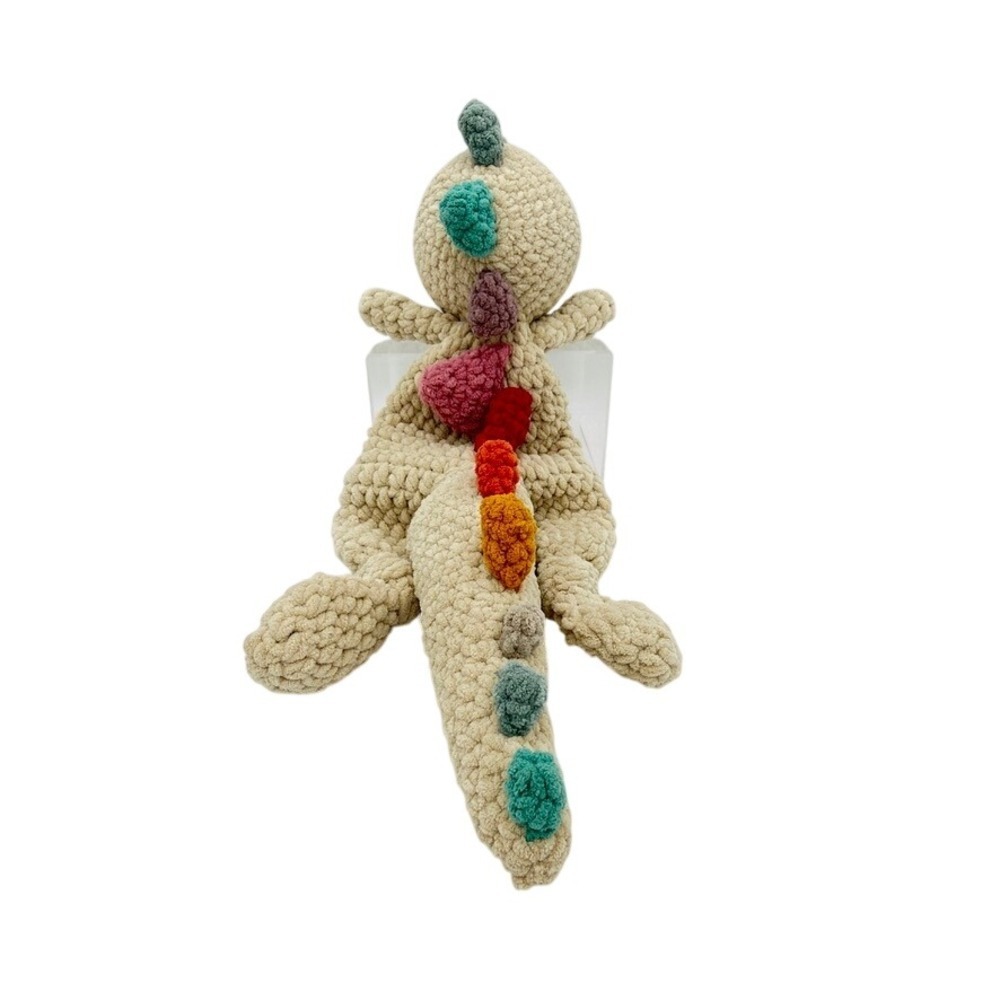 Handmade Crochet Dinosaur Plush Toy Stuffed Animal Cream Multi Color Spikes - Picture 4 of 6